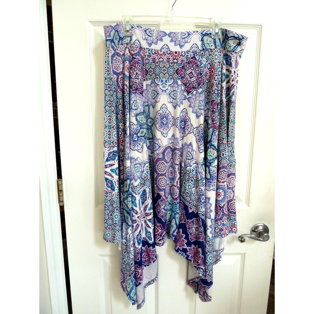 Chico's Sz 3 XL 16/18 Handkerchief Skirt Midi Pull-on Boho Patchwork Multicolor